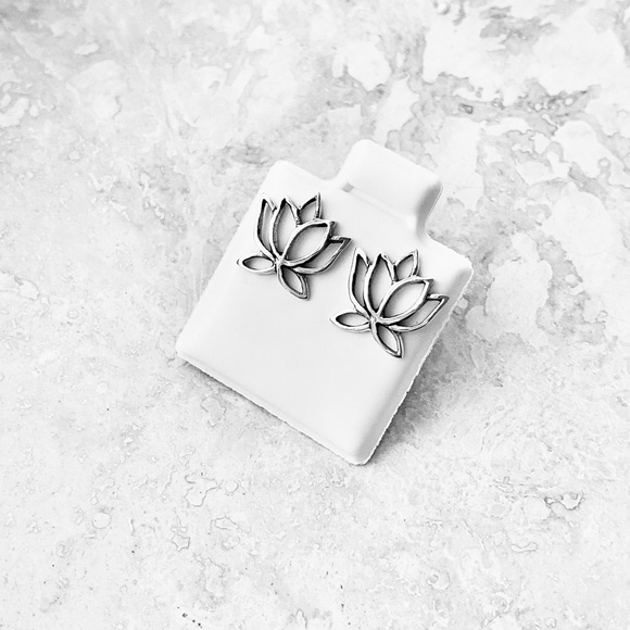 Sterling Silver Cut Out Lotus Stud Earring, Yoga Earrings, Spirit Flower Jewelry - Picture 7 of 8